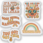 Retro Groovy Teacher Sticker Sheet | Motivational (Voorkant)