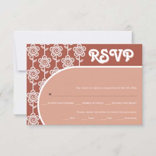 Retro groovy terracotta 70s bruiloft RSVP (Voorkant)