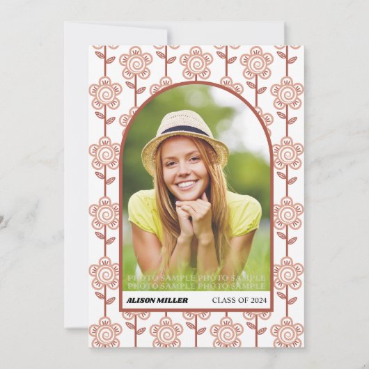 Retro groovy terracotta bloemen 70s Afstuderen Kaart (Achterkant)