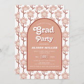 Retro groovy terracotta bloemen 70s Afstuderen Kaart (Voorkant / Achterkant)