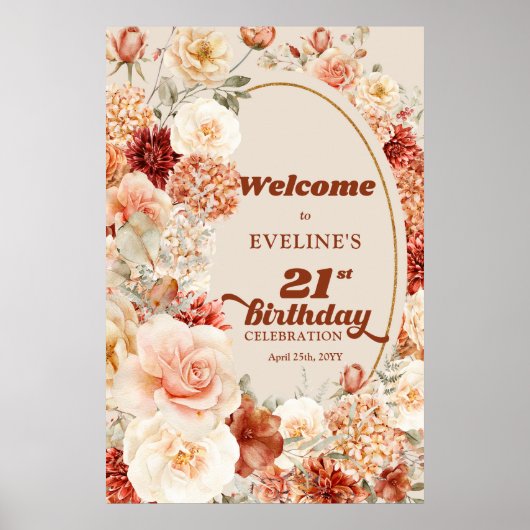 Retro Groovy terracotta boho 21e verjaardag Welkom Poster (Voorkant)