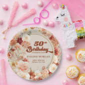 Retro groovy terracotta bordeaux 50e verjaardag papieren bordje (Feest)