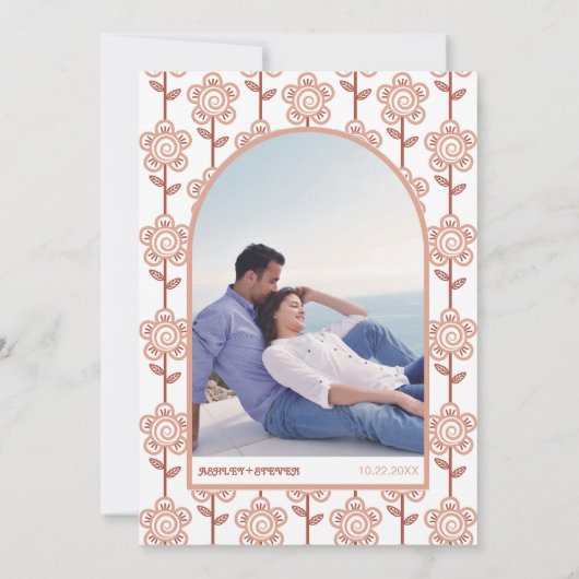 Retro groovy terracotta jaren 70 geïnspireerd huwe kaart (Achterkant)