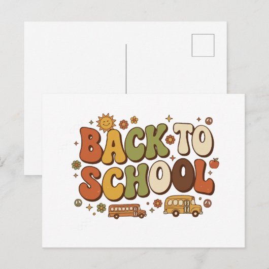 Retro Groovy Terug naar School Ontwerp Briefkaart (Voorkant / Achterkant)