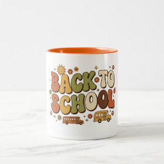 Retro Groovy Terug naar School Ontwerp Tweekleurige Koffiemok