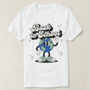 Retro Groovy Terug naar school zwaaiende Globe Mas T-shirt