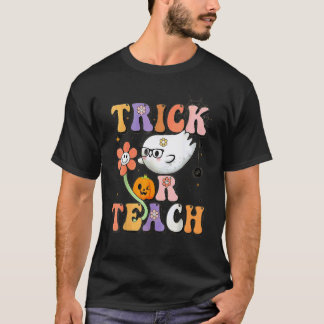 Retro Groovy Trick Or Teach Leraar Halloween Kostu T-shirt