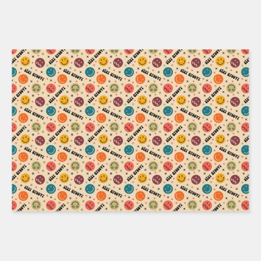 Retro Groovy Trippy Quirky Aesthetisch Gezicht Inpakpapier Vel (Voorkant 3)