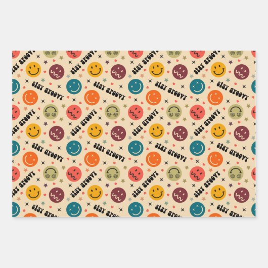 Retro Groovy Trippy Quirky Aesthetisch Gezicht Inpakpapier Vel (Voorkant 2)