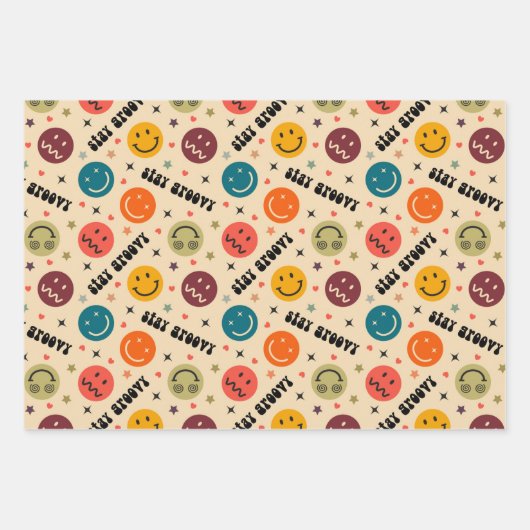 Retro Groovy Trippy Quirky Aesthetisch Gezicht Inpakpapier Vel (Voorkant)