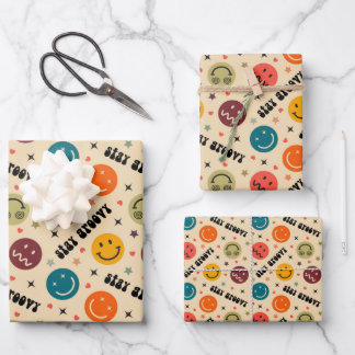 Retro Groovy Trippy Quirky Aesthetisch Gezicht Inpakpapier Vel