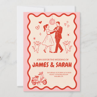 Retro Groovy Trouw Uitnodiging Disco Bal Dansen