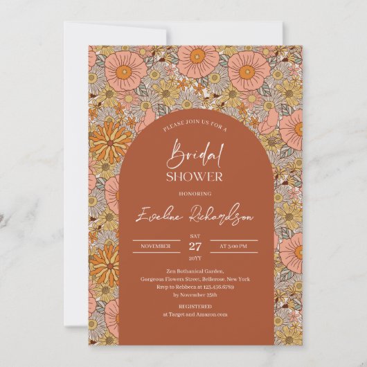 Retro groovy turquoise boho arch sinaasappel roze kaart (Voorkant)