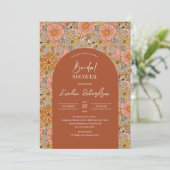 Retro groovy turquoise boho arch sinaasappel roze kaart (Staand voorkant)