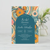 Retro groovy turquoise boho arch sinaasappel roze kaart (Staand voorkant)