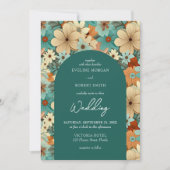 Retro groovy turquoise crème bord sinaasappel kaart (Voorkant)