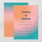 Retro Groovy Turquoise Pink Oranje Unique Wedding Kaart (Voorkant / Achterkant)