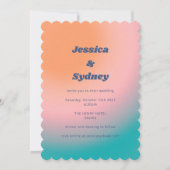 Retro Groovy Turquoise Pink Oranje Unique Wedding Kaart (Voorkant)