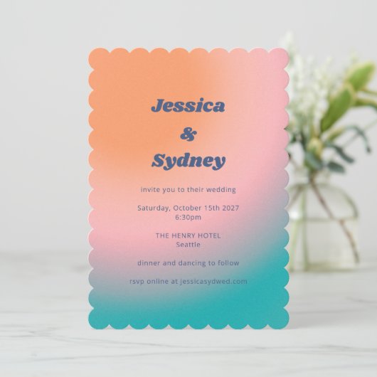 Retro Groovy Turquoise Pink Oranje Unique Wedding Kaart (Staand voorkant)