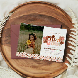 Retro Groovy Twee Cool Meisjes 2e foto Verjaardag Kaart