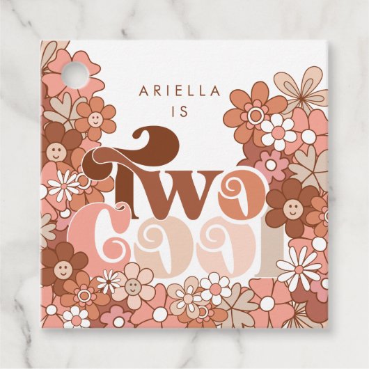 Retro Groovy Twee Cool Meisjes 2e Verjaardag Bedankjes Labels (Voorkant)