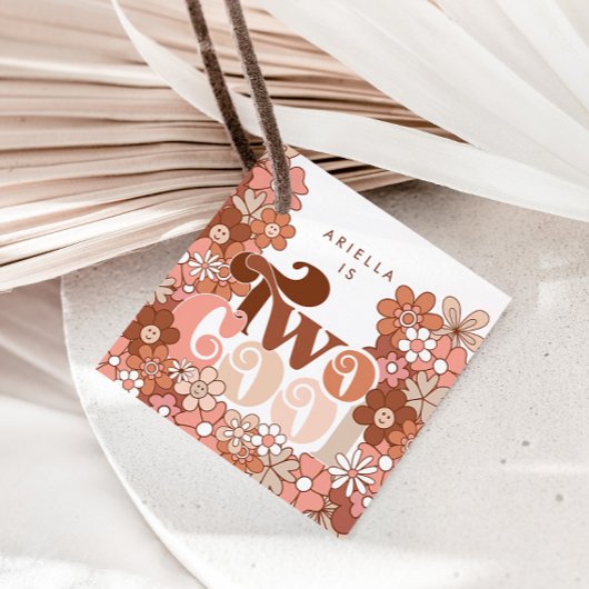 Retro Groovy Twee Cool Meisjes 2e Verjaardag Bedankjes Labels