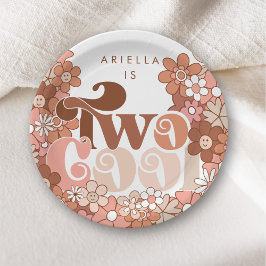 Retro Groovy Twee Cool Meisjes 2e Verjaardag Papieren Bordje