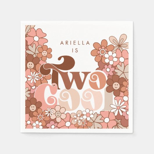 Retro Groovy Twee Cool Meisjes 2e Verjaardag Servet (Voorkant)