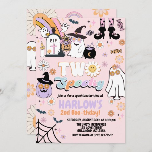 Retro Groovy Twee Spooky Halloween 2e Verjaardag Kaart (Voorkant / Achterkant)