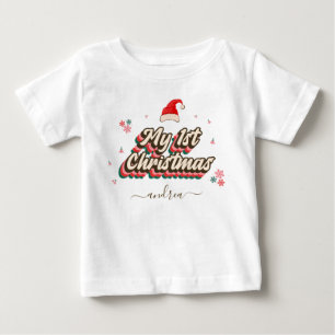 Retro Groovy Typografie 1ste kerstmeisje