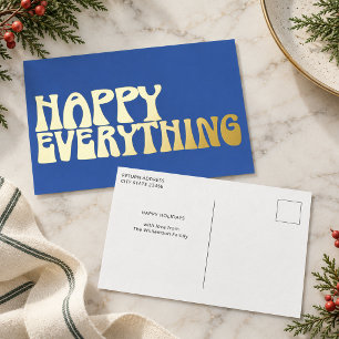 Retro Groovy Typografie Gelukkig Alles Blauw Goud Folie Feestdagen Briefkaart