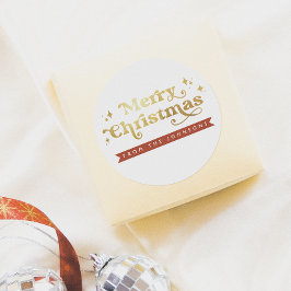 Retro Groovy Typografie Vrolijk Kerstfeest & Naam Ronde Sticker