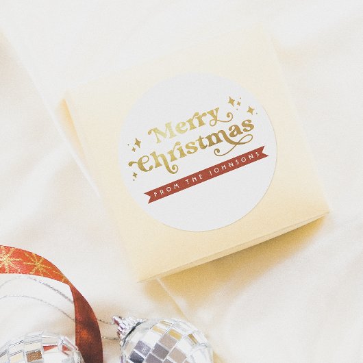 Retro Groovy Typografie Vrolijk Kerstfeest & Naam Ronde Sticker