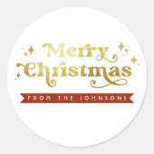 Retro Groovy Typografie Vrolijk Kerstfeest & Naam Ronde Sticker (Voorkant)