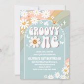 Retro Groovy Uitnodiging voor Eerste Verjaardag (Voorkant)