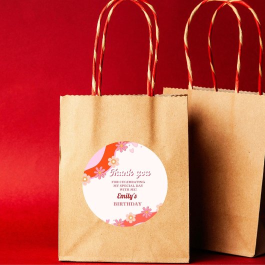 Retro Groovy Valentijn Bedankt Verjaardagsfeest Ronde Sticker