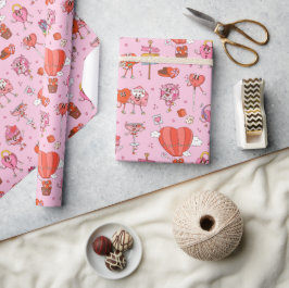 Retro Groovy Valentijn Cartoons Cadeaupapier