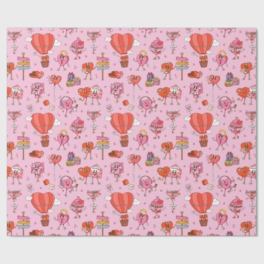 Retro Groovy Valentijn Cartoons Cadeaupapier (Vlak)