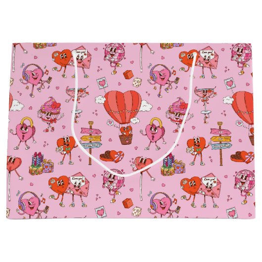 Retro Groovy Valentijn Cartoons Groot Cadeauzakje (Voorkant)