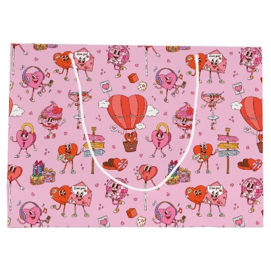 Retro Groovy Valentijn Cartoons Groot Cadeauzakje (Achterkant)