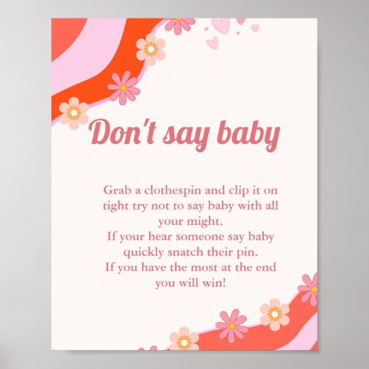 Retro Groovy valentijn 'don't say baby' feestbord Poster (Voorkant)