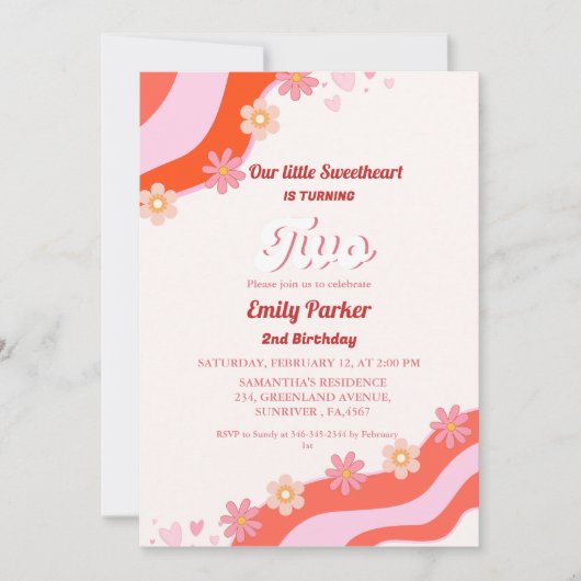 Retro Groovy Valentijn Sweetheart 2e Verjaardag Kaart (Voorkant)