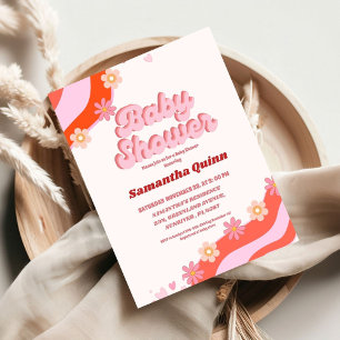 Retro Groovy Valentijn Sweetheart Baby shower Inv Kaart