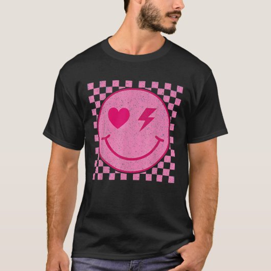Retro Groovy Valentijnsdag Hippie Heart Funny Mat T-shirt (Voorkant)