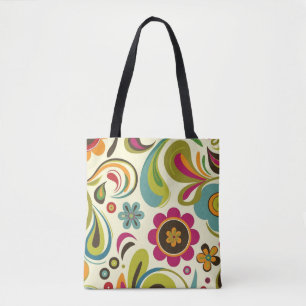 retro groovy veerpatroon tote bag