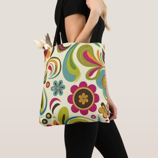 retro groovy veerpatroon tote bag (Dichtbij)