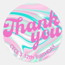 Retro Groovy Verjaardag Bedankt Favor Ronde Sticker