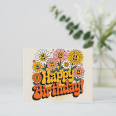 Retro Groovy Verjaardag Bloem Ontwerp Briefkaart (Staand voorkant)