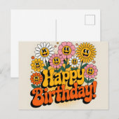 Retro Groovy Verjaardag Bloem Ontwerp Briefkaart (Voorkant / Achterkant)