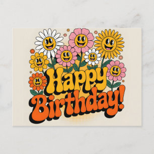 Retro Groovy Verjaardag Bloem Ontwerp Briefkaart